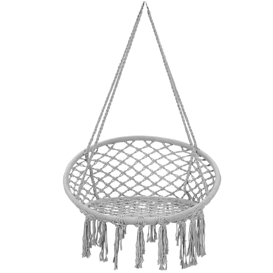 Hanging Macrame Hammock Chair with Handwoven Cotton Backrest-Gray