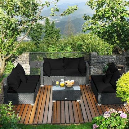 7-Piece Outdoor Sectional Wicker Patio Sofa Set with Tempered Glass Top-White