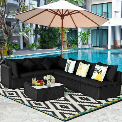 7-Piece Outdoor Sectional Wicker Patio Sofa Set with Tempered Glass Top-White