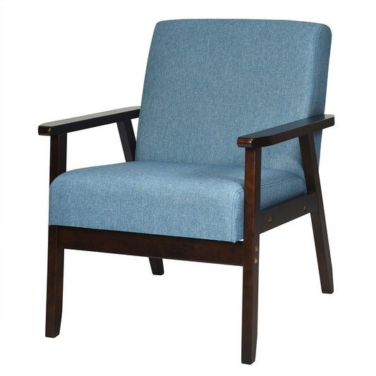 Solid Rubber Wood Fabric Accent Armchair-Blue