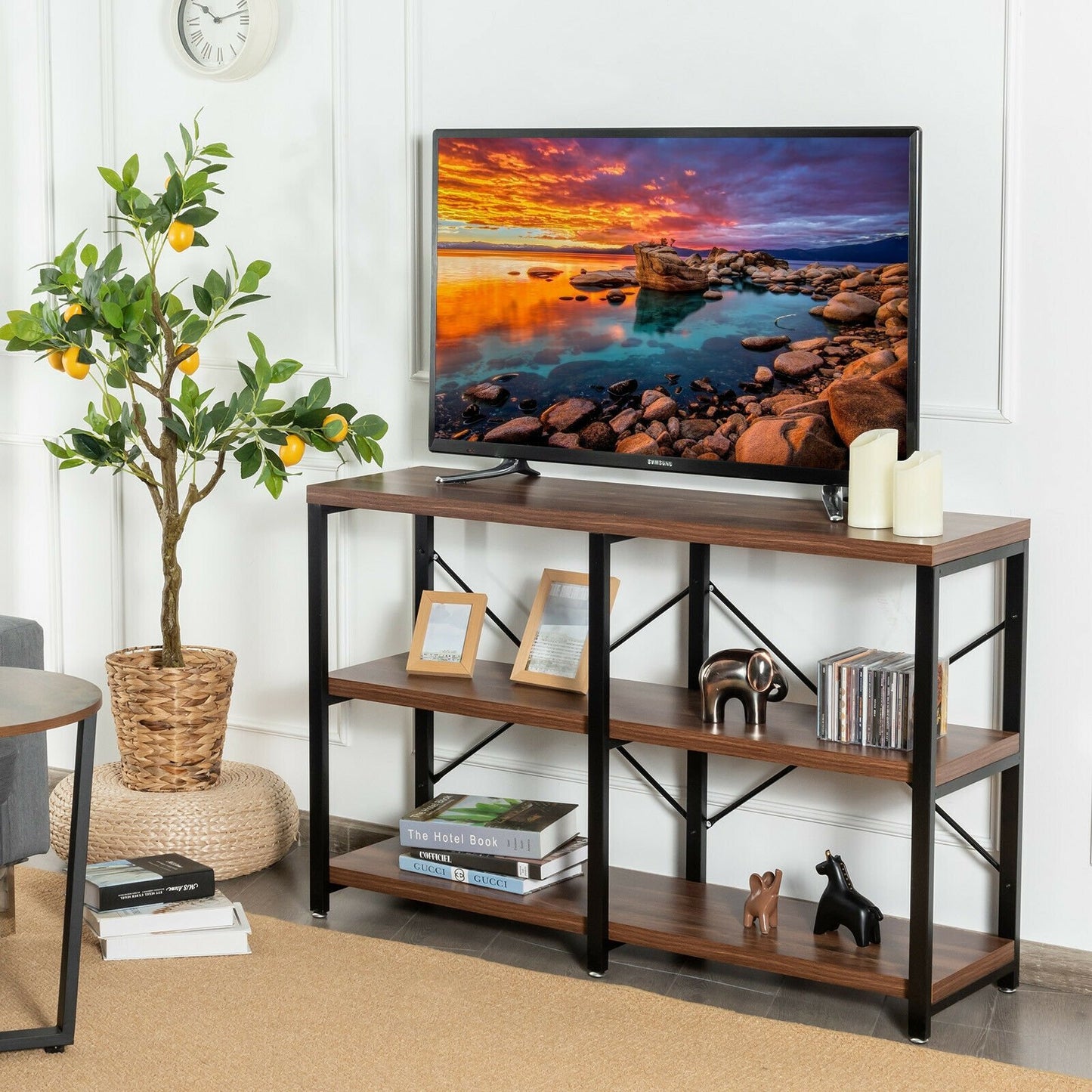 3 Tier 47 Inch Console Metal Frame Sofa Table-Natural