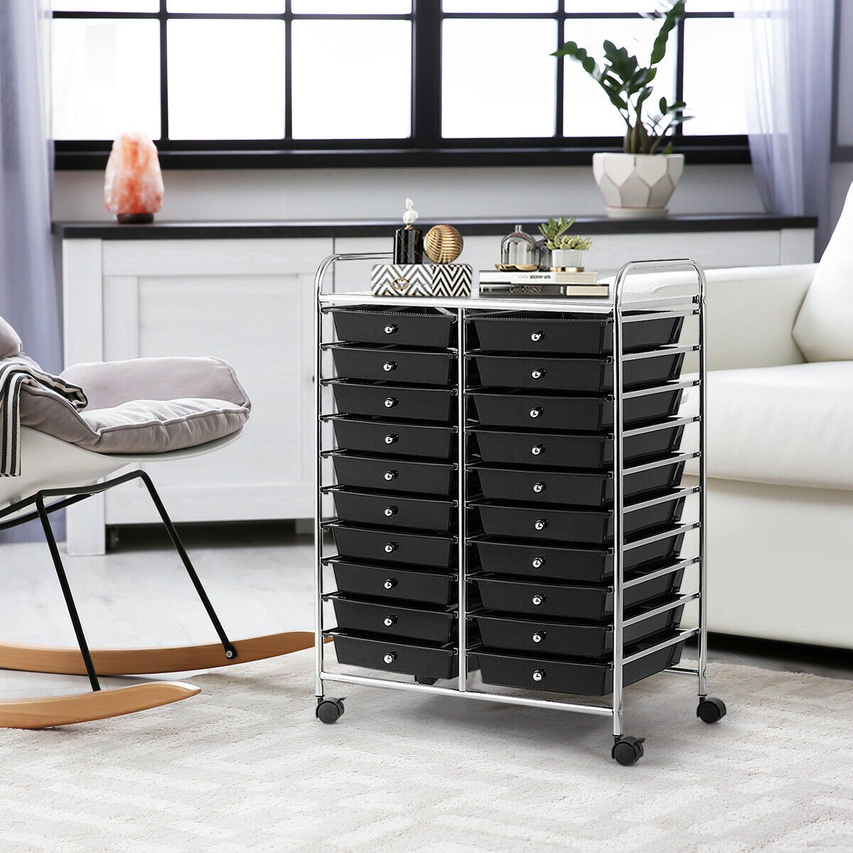 20 Drawers Rolling Storage Cart Studio Organizer-Beige