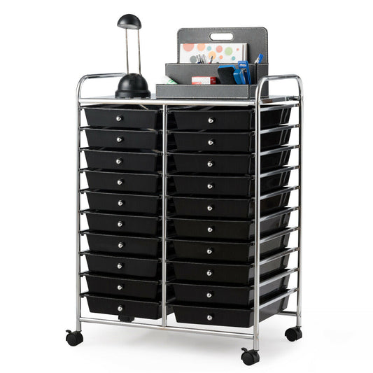 20 Drawers Storage Rolling Cart Studio Organizer-Black