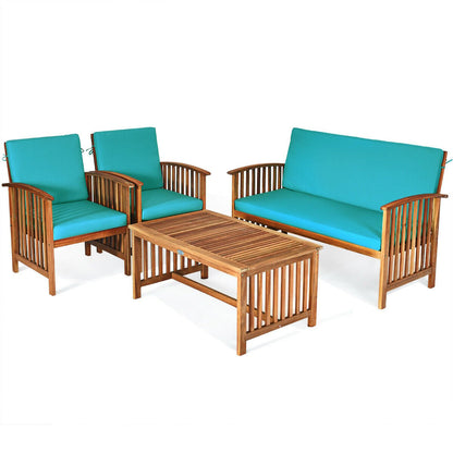 4PCS Patio Solid Wood Furniture Set-Beige