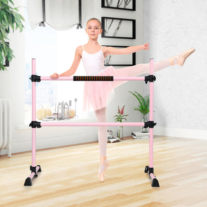 4 Feet Portable Freestanding Stable Construction Pilates Ballet Barre with Double Dance Bar-Gray