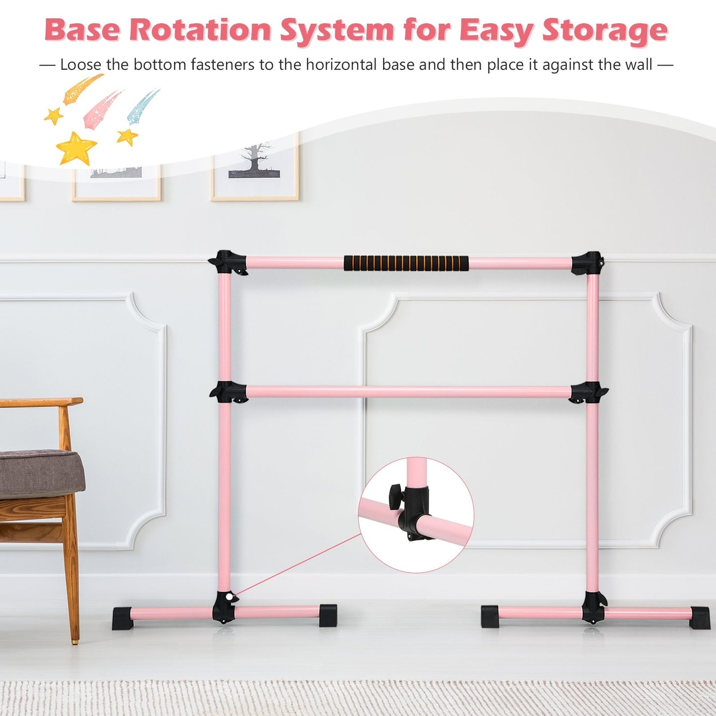 4 Feet Portable Freestanding Stable Construction Pilates Ballet Barre with Double Dance Bar-Gray