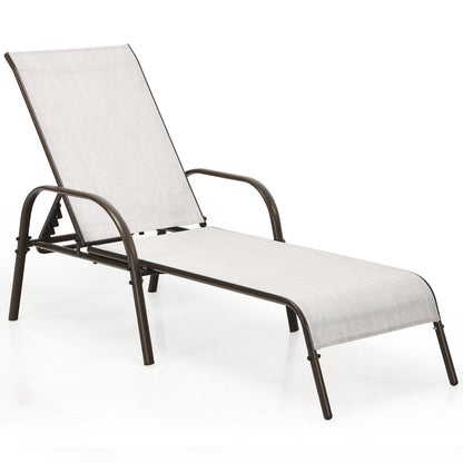 Adjustable Patio Chaise Folding Lounge Chair with Backrest-Black