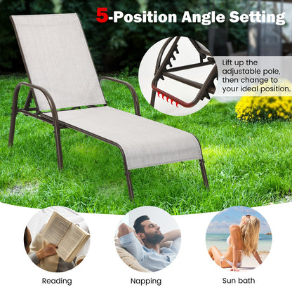 Adjustable Patio Chaise Folding Lounge Chair with Backrest-Black
