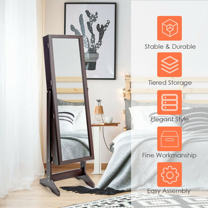 Jewelry Cabinet Stand Mirror Armoire with Large Storage Box-Black