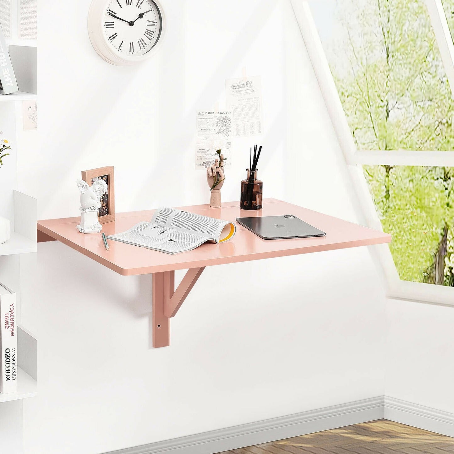 Space Saver Folding Wall-Mounted Drop-Leaf Table-Black