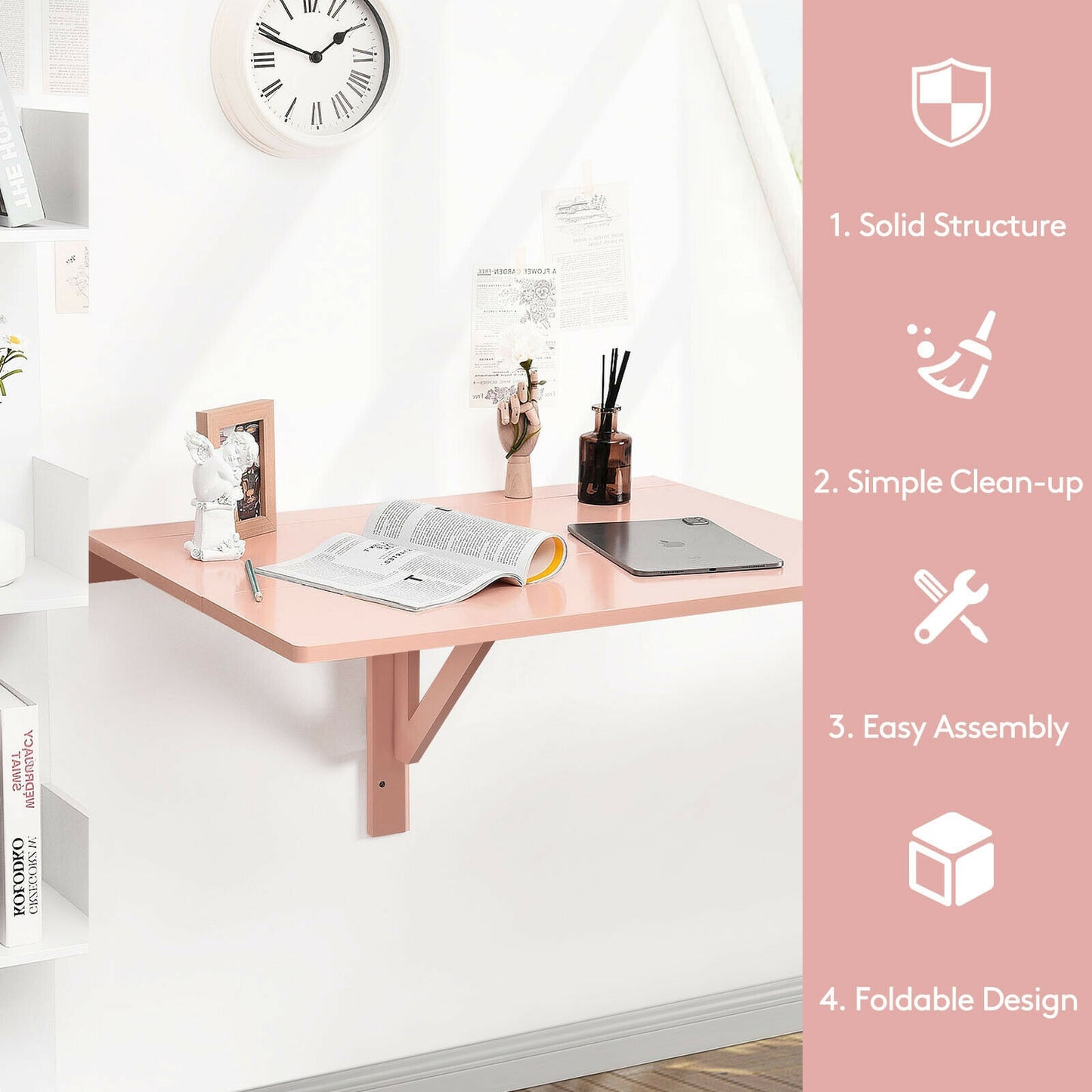 Space Saver Folding Wall-Mounted Drop-Leaf Table-Black