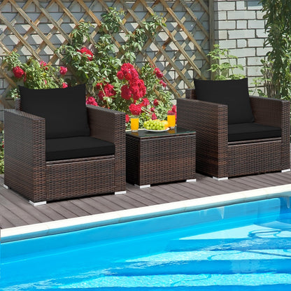 3 Pcs Patio Conversation Rattan Furniture Set with Cushion-Beige