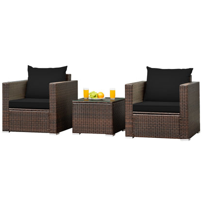 3 Pcs Patio Conversation Rattan Furniture Set with Cushion-Beige