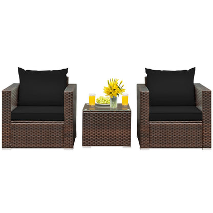 3 Pcs Patio Conversation Rattan Furniture Set with Cushion-Beige