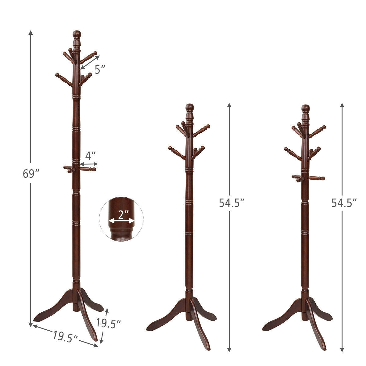 Adjustable Free Standing Wooden Coat Rack-Brown