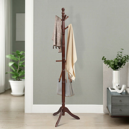 Adjustable Free Standing Wooden Coat Rack-Brown