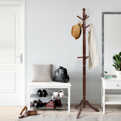 Adjustable Free Standing Wooden Coat Rack-Brown