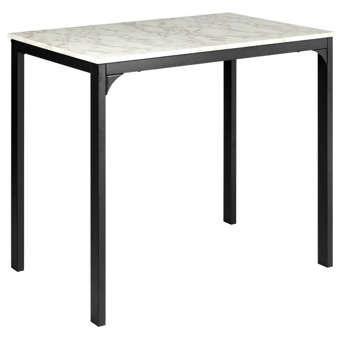 3 Pieces Counter Height Dining Set Faux Marble Table-Black