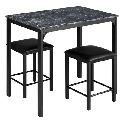 3 Pieces Counter Height Dining Set Faux Marble Table-Black