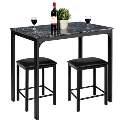 3 Pieces Counter Height Dining Set Faux Marble Table-Black