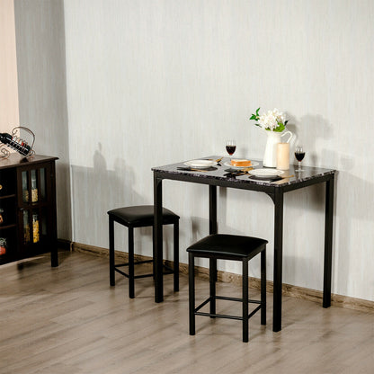 3 Pieces Counter Height Dining Set Faux Marble Table-Black