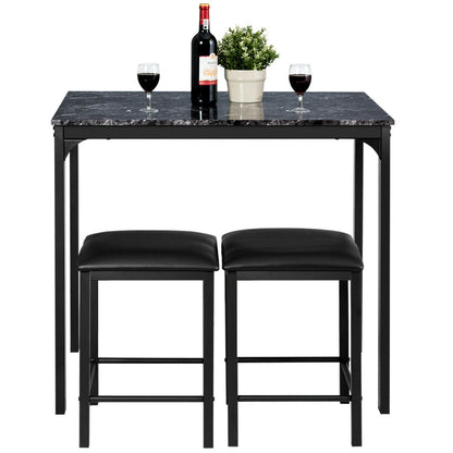 3 Pieces Counter Height Dining Set Faux Marble Table-Black