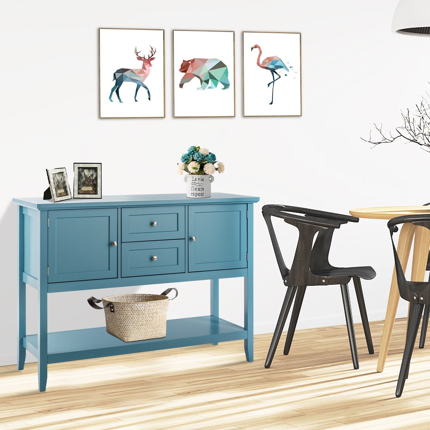 Wooden Sideboard Buffet Console Table  with Drawers and Storage-Beige