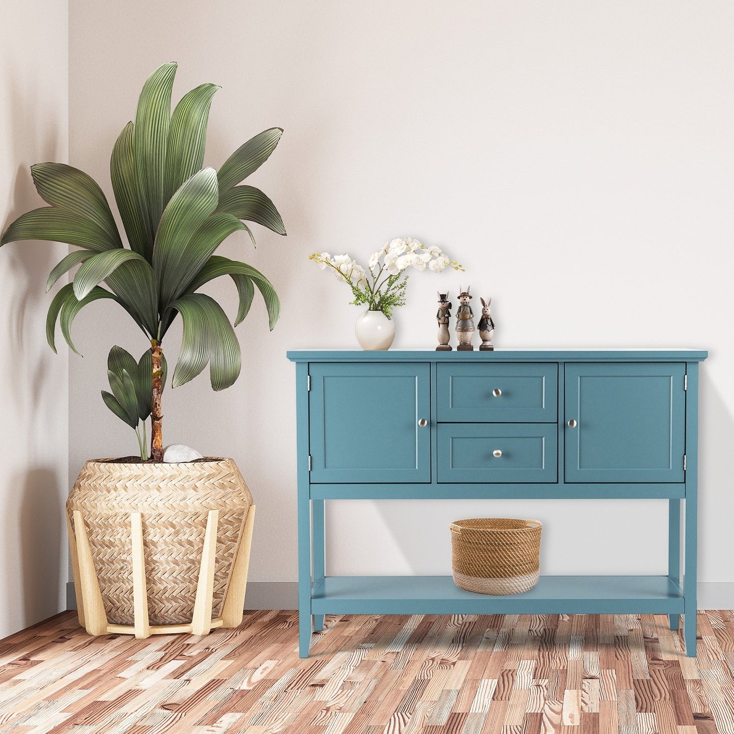Wooden Sideboard Buffet Console Table  with Drawers and Storage-Beige