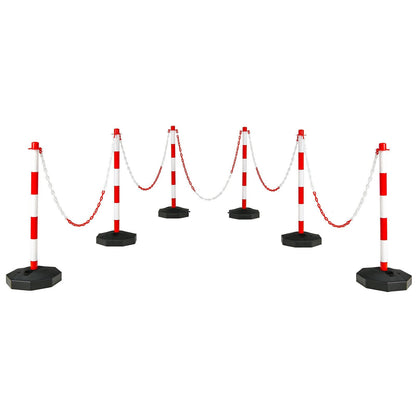 6 Pack 34 Inch Traffic Delineator Poles with 5 Feet Chains and Fillable Base-White
