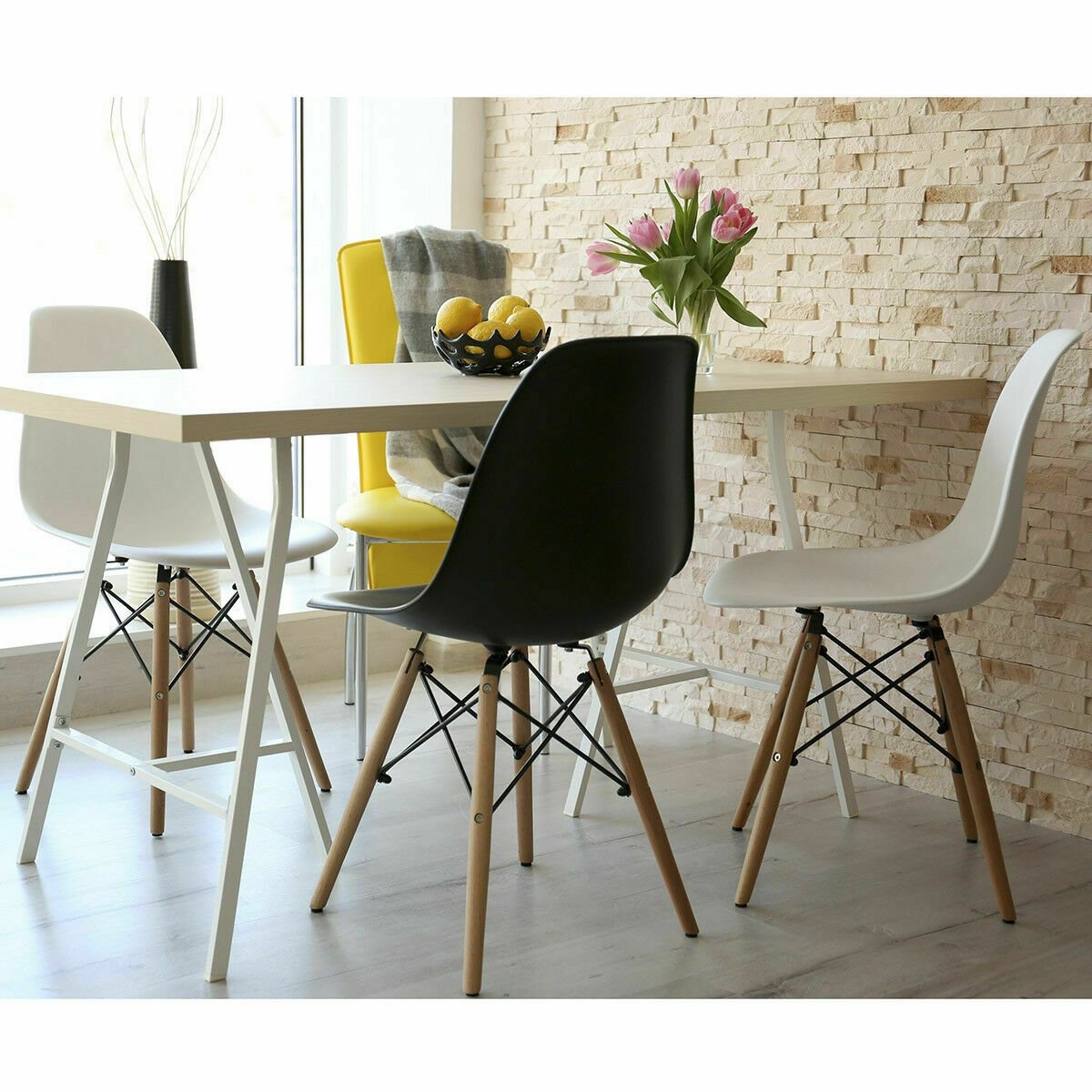 Set of 2 Mid-Century Modern DSW Dining Side Chair-Dark Black