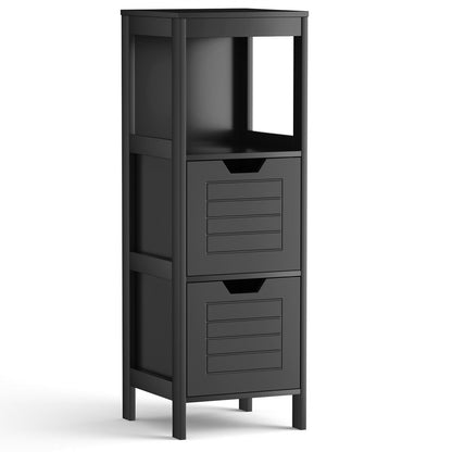 Bathroom Wooden Floor Cabinet Multifunction Storage Rack Stand Organizer-Black
