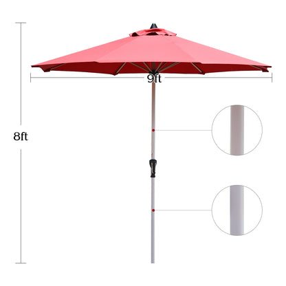 9 Feet Patio Outdoor Market Umbrella with Aluminum Pole without Weight Base-Burgundy
