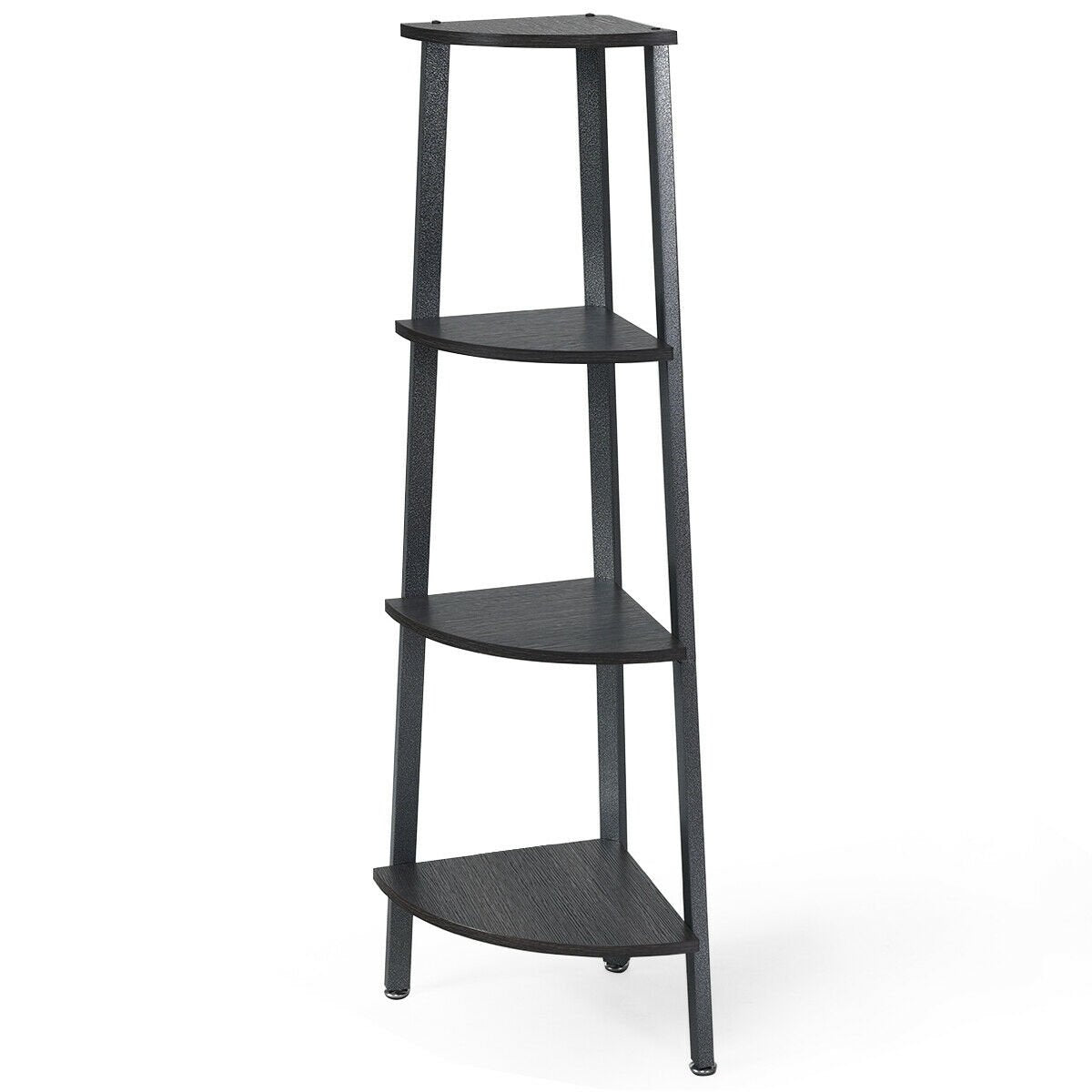 4-Tier Corner Shelf Metal Storage Rack Domestic Bookcase-Brown