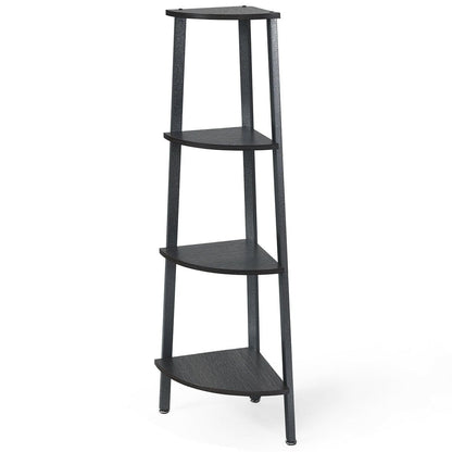 4-Tier Corner Shelf Metal Storage Rack Domestic Bookcase-Brown