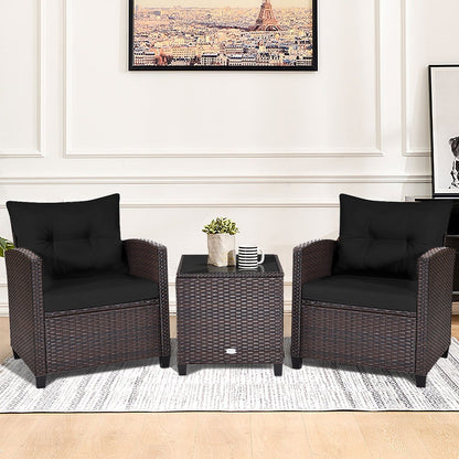3 Pieces Patio Rattan Furniture Set with 4 Removable Cushions