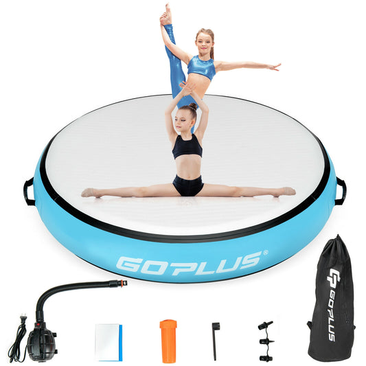 40 Inch Inflatable Round Gymnastic Mat Tumbling Floor Mat with Electric Pump-Blue