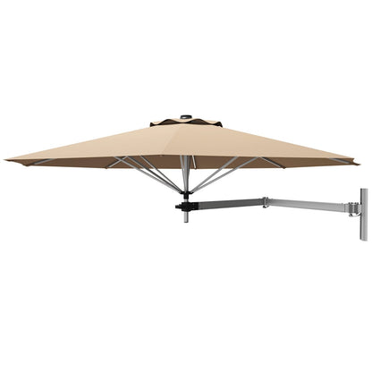 8ft Wall-Mounted Telescopic Folding Tilt Aluminum Sun Shade Umbrella-Beige