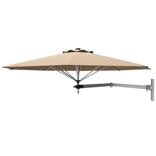 8ft Wall-Mounted Telescopic Folding Tilt Aluminum Sun Shade Umbrella-Beige