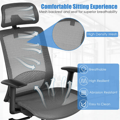 Height Adjustable Ergonomic High Back Mesh Office Chair with Hanger-Gray