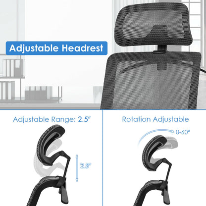 Height Adjustable Ergonomic High Back Mesh Office Chair with Hanger-Gray