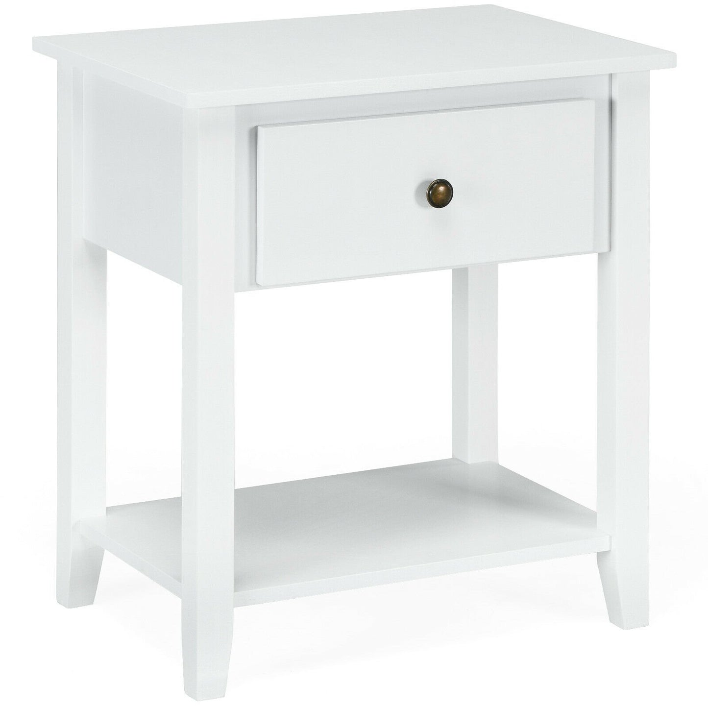 Nightstand with Drawer and Storage Shelf for Bedroom Living Room-Black