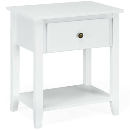 Nightstand with Drawer and Storage Shelf for Bedroom Living Room-Black