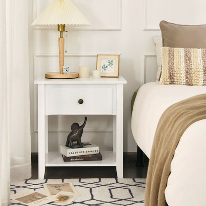 Nightstand with Drawer and Storage Shelf for Bedroom Living Room-Black