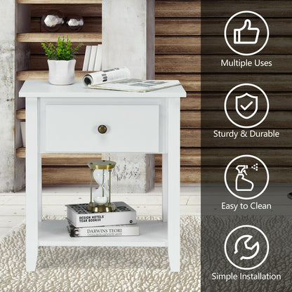 Nightstand with Drawer and Storage Shelf for Bedroom Living Room-Black