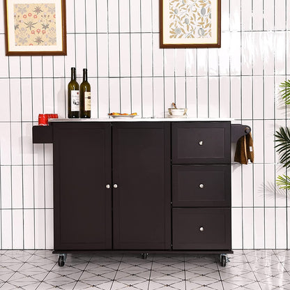 Kitchen Island 2-Door Storage Cabinet with Stainless Steel Top and Drawers-Black