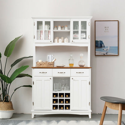 Kitchen Storage Cabinet Cupboard with Wine Rack and Drawers-Black