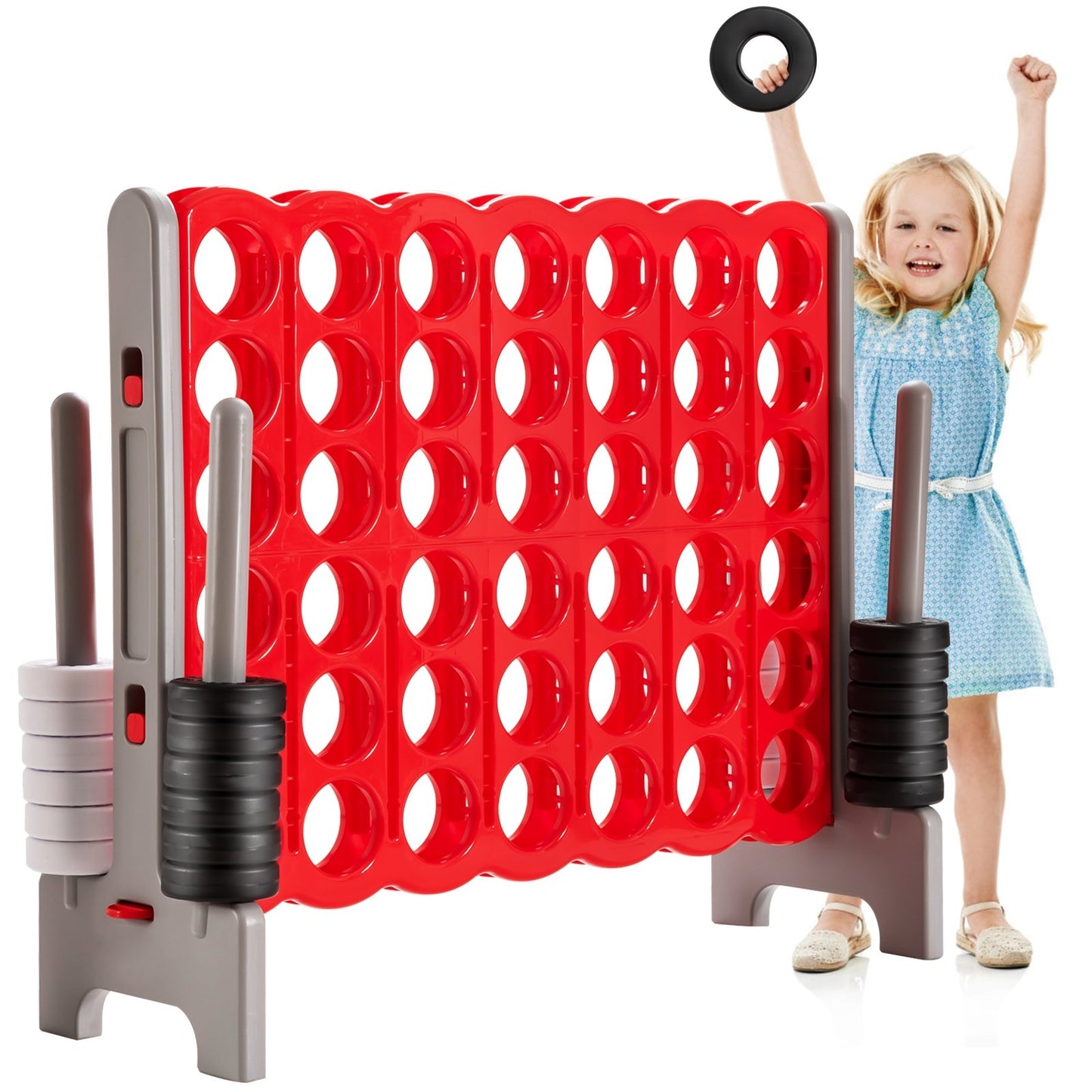 3.5 Feet Tall Jumbo 4 to Score Giant Game Set with 42 Jumbo Rings-Red