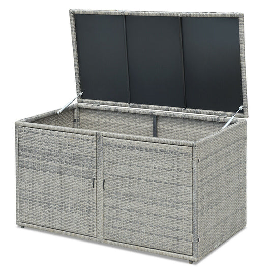 88 Gallon Garden Patio Rattan Storage Container Box-Gray