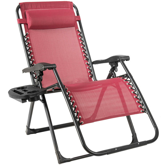 Oversize Lounge Chair Patio Heavy Duty Folding Recliner-Wine