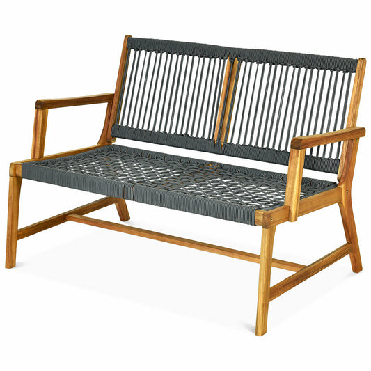 2-Person Acacia Wood Yard Bench for Balcony and Patio-Gray
